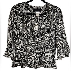 Jones New York 100% Silk Abstract Print Ruffle Wrap Blouse - Size 8